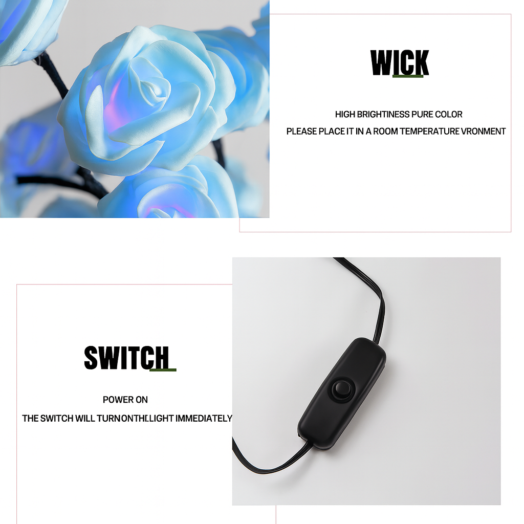 Dashie's Rose Lamp - Elegant Tabletop Lighting with Warm Red Glow for Cozy Ambiance