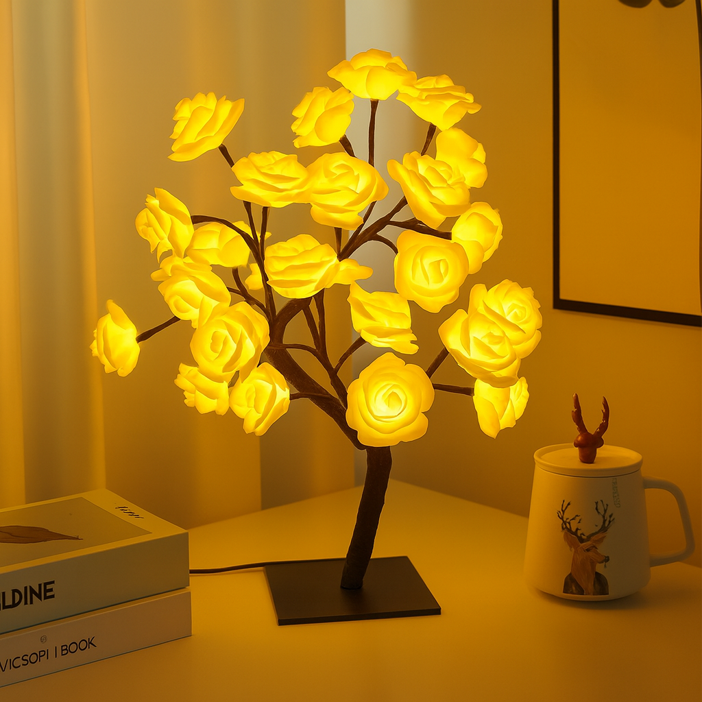 Dashie's Rose Lamp - Elegant Tabletop Lighting with Warm Red Glow for Cozy Ambiance